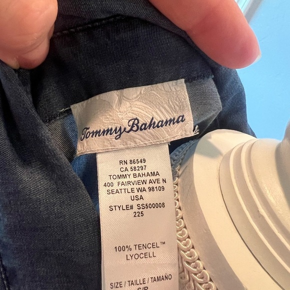 Tommy Bahama 100% Tencel Blue Button-Up Shirt Dress Size S/P Front Pockets - Picture 13 of 13